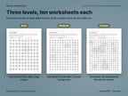Selective attention worksheets at three levels: basic, moderate and complex pages of Look-alike shapes