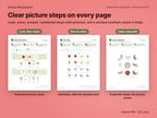 Working memory exercise pages with numbered picture steps: hold and reverse, one back with a window card, listen and point